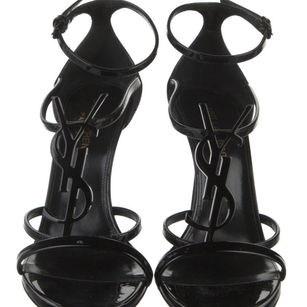 Saint Laurent Patent Leather T-Strap Black Heels